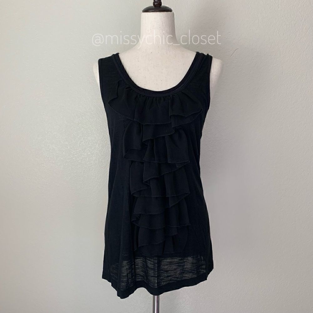 Isabella Rodriguez Black Ruffle Front & Back Women’s Top